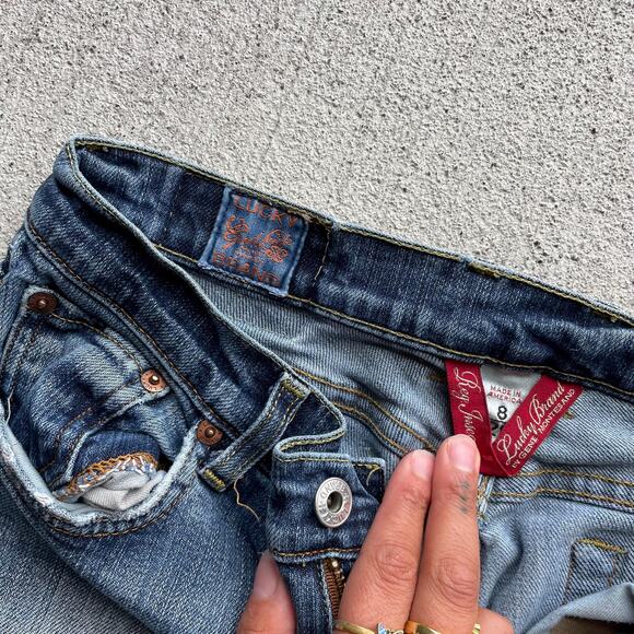 y2k vintage 00's LUCKYBRAND lowrise flare faded distressed bootcut denim jeans 8 - Picture 7 of 10